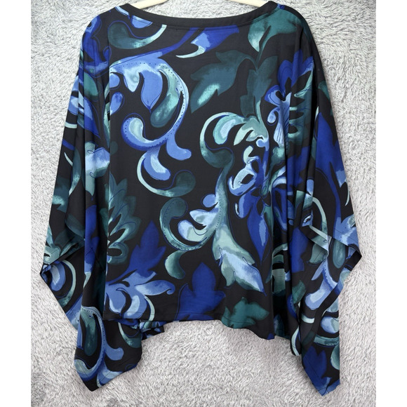 Chicos Scroll Print Woven Poncho Top S/M Blue Green Black Lightweight - Picture 5 of 11